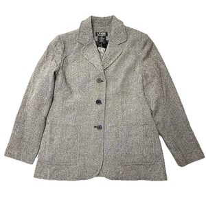 Levine Classics Blazer Wool Blend Womens Size 16 Lined Gray Black Buttons Fitted